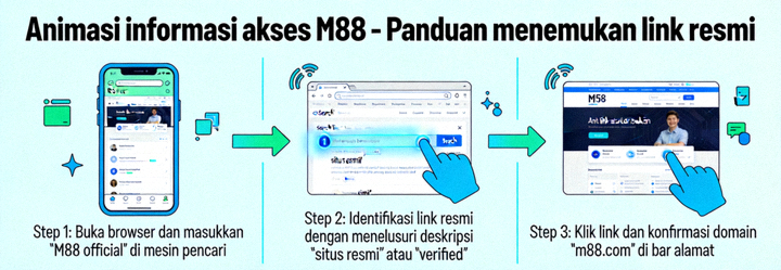 Animasi informasi akses M88 - Panduan menemukan link resmi