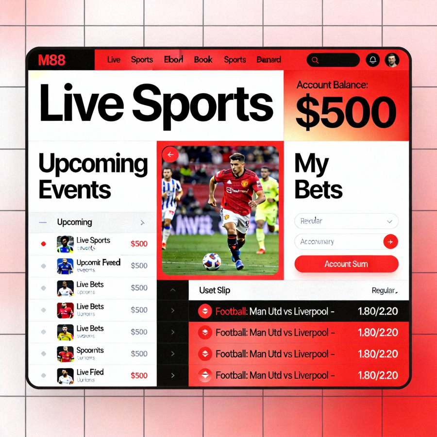Tampilan dashboard Sportsbook M88 untuk taruhan olahraga